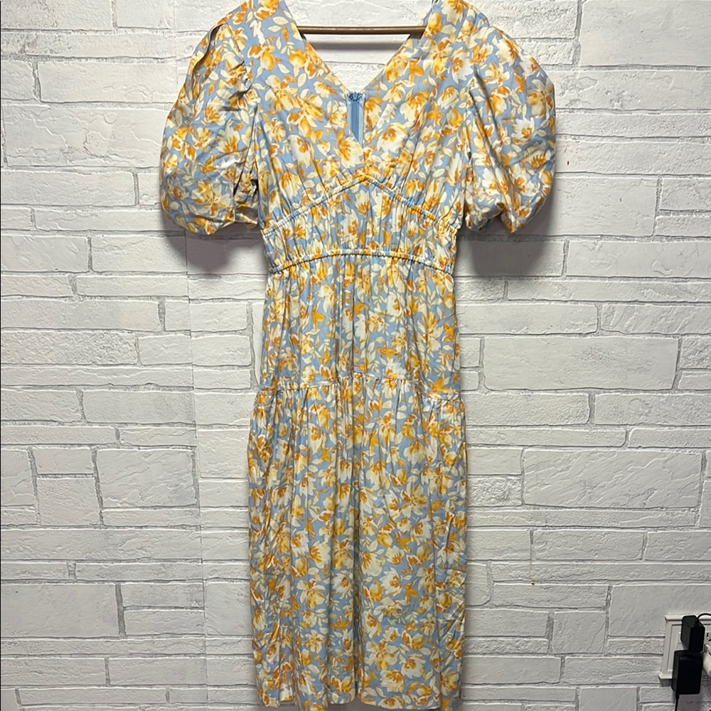 HYACINTH HOUSE v-neck Floral Blue and Yellow Dress